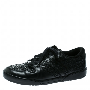 Bottega Veneta Black Intrecciato Leather Speedstar Sneakers Size 44.5