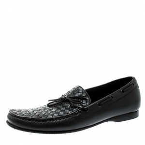 Pre Owned Bottega Veneta Black Intrecciato Leather Loafers Size 45
