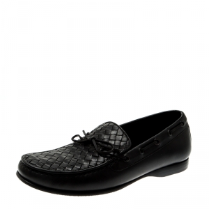 Bottega Veneta Black Intrecciato Leather Driver Loafers Size 40