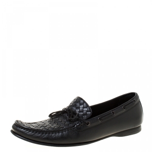 Bottega Veneta Black Intrecciato Leather Panel Loafers Size 46
