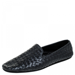 Bottega Veneta Black Intrecciato Leather Slip On Loafers Size 40