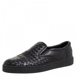 Bottega Veneta Black Intrecciato Leather Dodger Slip-on Sneakers Size 42