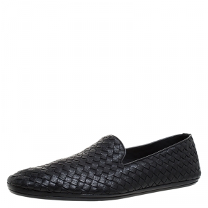 Bottega Veneta Black Intrecciato Leather Smoking Slippers Size 45.5
