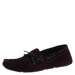 Bottega Veneta Burgundy Intrecciato Suede Leather Loafers Size 43