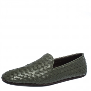 Bottega Veneta Green Intrecciato Leather Smoking Slippers Size 40.5
