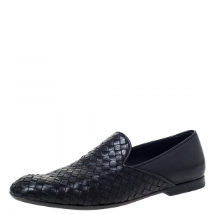 Pre Owned Bottega Veneta Black Intrecciato Leather Loafers Size 42