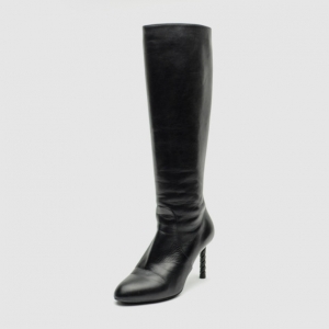 Pre Owned Bottega Veneta Black Leather Knee Length Boots Size 35.5