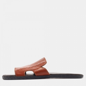 Bottega Veneta Brown Leather Flat Slides Size 43