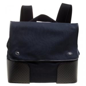 Bottega Veneta Navy Blue/Black Canvas and Intrecciato Leather Backpack 