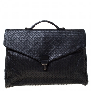 Bottega Veneta Black Intrecciato Leather Briefcase  