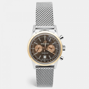 Breitling Brown 18k Rose Gold Stainless Steel Transocean U4131012 Men's Wristwatch 38 mm