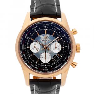 Breitling Black 18K Rose Gold Transocean Chrono Unitime RB0510U4/BB63 Men's Wristwatch 46 MM