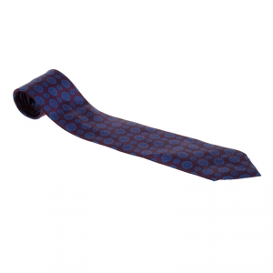 Pre Owned Brioni Burgundy and Blue Floral Motif Printed Silk Tie