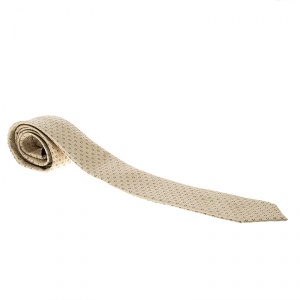 Pre Owned Brioni Cream Mini Square Pattern Silk Jacquard Tie