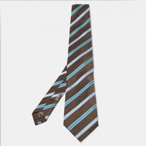 Pre Owned Brioni Vintage Brown & Blue Diagonal Striped Silk Tie 