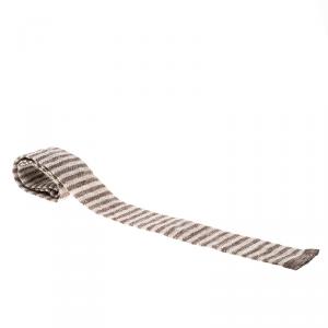 Brunello Cucinelli Brown Striped Linen Knit Flat Bottom Skinny Tie