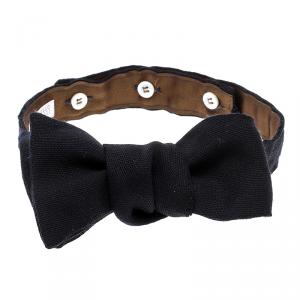Brunello Cucinelli Navy Blue Woven Wool and Silk Bow Tie
