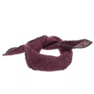 Brunello Cucinelli Burgundy Cross Stitch Detail Linen Pocket Square