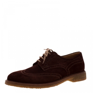 Brunello Cucinelli Brown Suede Brogue Lace Up Oxfords Size 43
