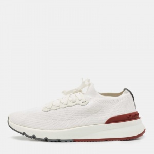 Brunello Cucinelli White Knit Fabric Lace Up Sneakers Size 44