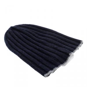 Brunello Cucinelli Navy Blue Cashmere Rib Knit Beanie