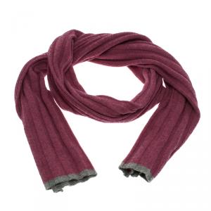Brunello Cucinelli Pink & Grey Trim Knit Cashmere Scarf