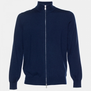 Brunello Cucinelli Navy Blue Cashmere Zip Front Jacket L