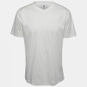 Brunello Cucinelli White Cotton Crew Neck Short Sleeve T-Shirt L