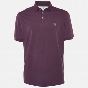 Brunello Cucinelli Purple Cotton Knit Polo T-Shirt L