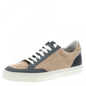Brunello Cucinelli Beige/Grey Suede and Leather Lace Up Sneakers Size 41