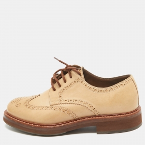 Brunello Cucinelli Light Brown Leather Lace Up Oxfords Size 40.5