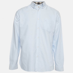 مملوكة مسبقًا Burberry Blue Logo Embroidered Cotton Button Down Shirt XL
