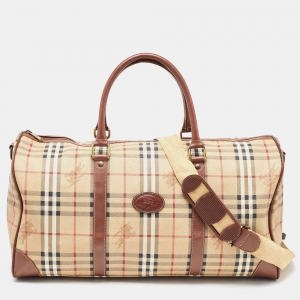 Burberry Brown/Beige Haymarket Coated Canvas and Leather Duffle Bag