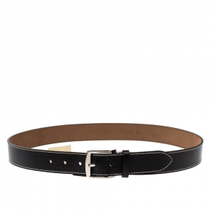 Pre Owned Burberry Black Leather Gray35 Buckle Belt 90CM