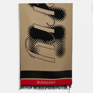 Burberry Beige/Black Patterned Wool Oversized Football Scarf