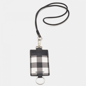 Burberry Black Check PVC and Leather ID Lanyard