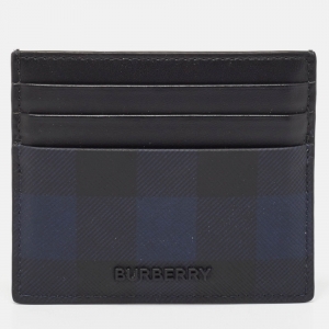 Burberry Black/Blue Check Coated Canvas and Leather Sandon Card Holder