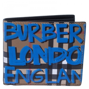 Burberry Multicolor Graffiti Print Check Leather Bifold Wallet