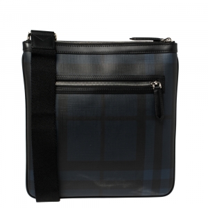 Burberry Navy Blue/Black London Check Coated Canvas Beckley Slim Messenger Bag