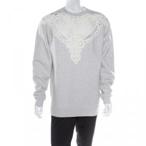 Burberry Grey Melange Cutout Lace Insert Sweatshirt XL