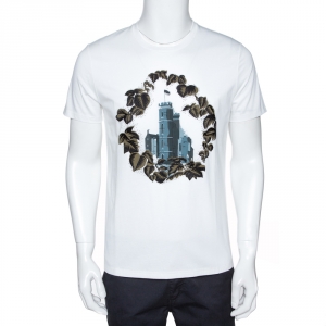 Burberry White Castle Printed & Embroidered Cotton T-Shirt M