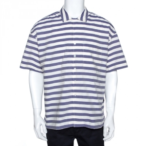 قميص بربري أكمام قصيرة هارلي قطن مخطط أبيض وأزرق XXL