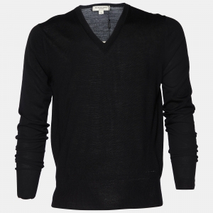 Pre Owned Burberry Black Wool V-Neck Sweater M