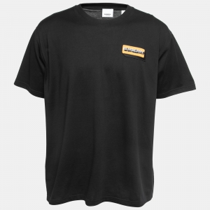 Burberry Black Cotton Logo Patch Detail Crew Neck T-Shirt L