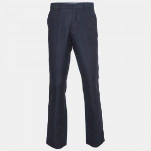 Burberry Navy Blue Linen Blend Classic Trousers M
