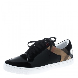 Burberry Black Leather and House Check Sneakers Size 43