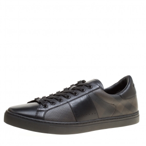 Burberry Black Leather and London Check Canvas Ritson Low Top Sneakers Size 45