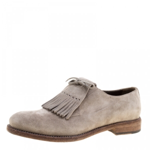 Burberry Grey Suede Ampney Fringe Detail Derby Size 43