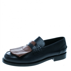Burberry Dark Blue Leather Bedmoore Fringe Detail Penny Loafers Size 44