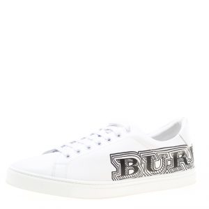 Burberry White Leather Albert Bprin Printed Low Top Sneakers Size 45